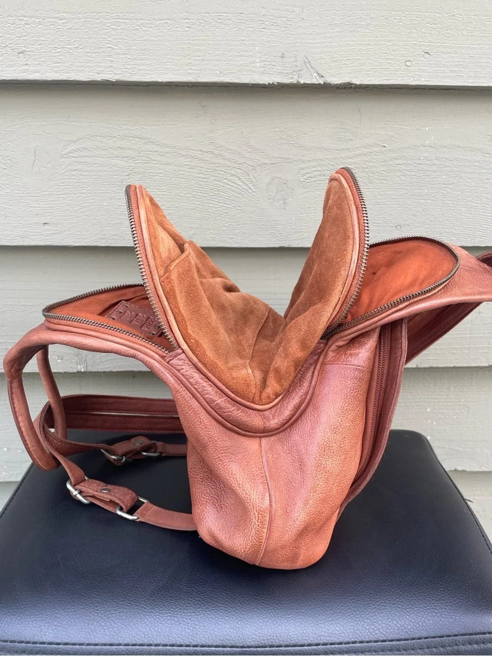 Free People  Soho Convertible Cognac Leather Sling Backpack